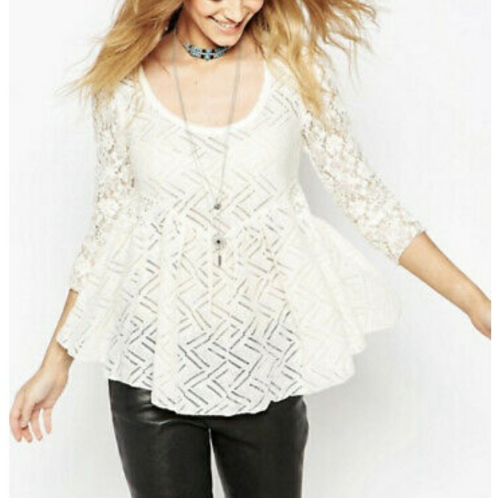 FREE PEOPLE cream lace blouse, Medium